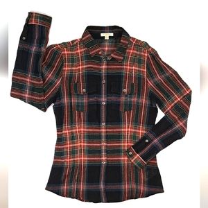 BURBERRY BRIT Tartan Plaid Long Sleeve Button Down Blouse